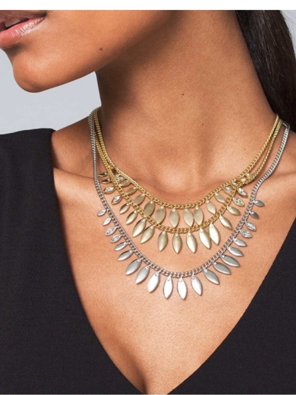 WHBM CONVERTIBLE MIXED METAL LEAF NECKLACE